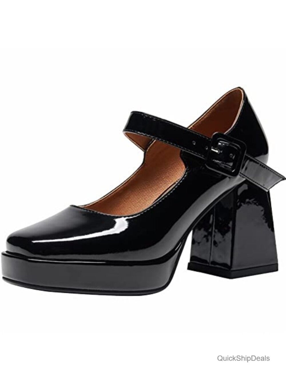 Women's Mary Jane Platform Heels Chunky Block Heel Dress Shoes PU Patent Leather